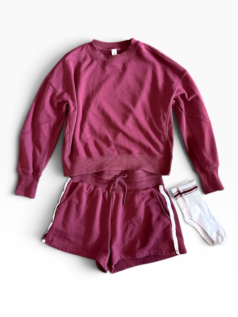 Yogalicious Burgundy Set Sweatshirt Shorts Socks XS